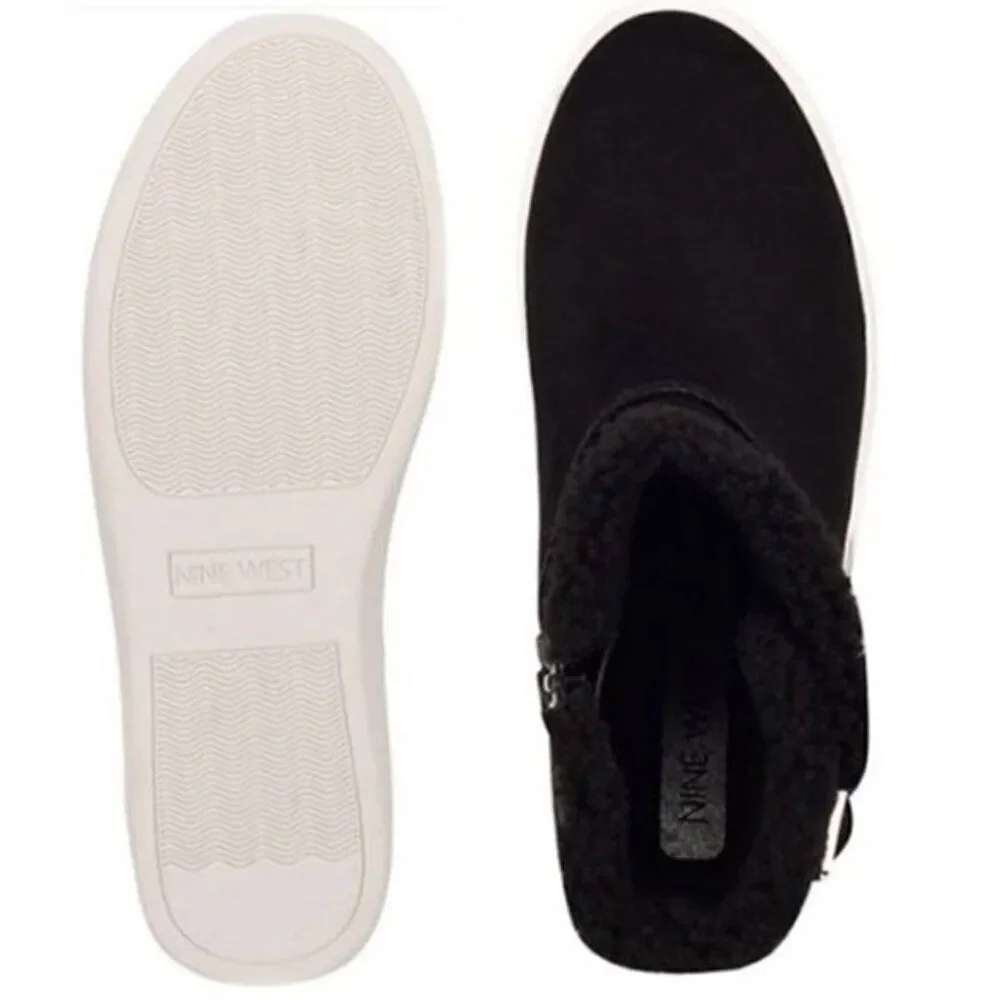 Nine West‎ Women's Faux Suede Sherpa Ankle Boots Black
